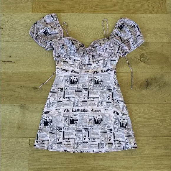 Realisation Par Dresses | Realisation Par - The Venus In Newspaper Rare Mini Dress In Pink And Black | Color: Black/Pink | Size: S | Dressedinpeace's